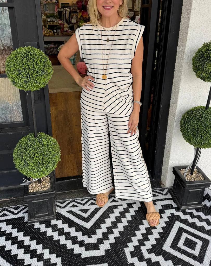 Ärmelloser, weitbeiniger Damen-Jumpsuit mit Streifen von berg-feldt