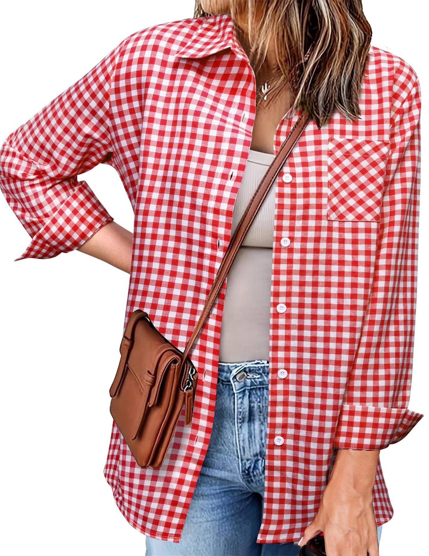 Women's Gingham Check Button-Down Shirt by berg-feldt