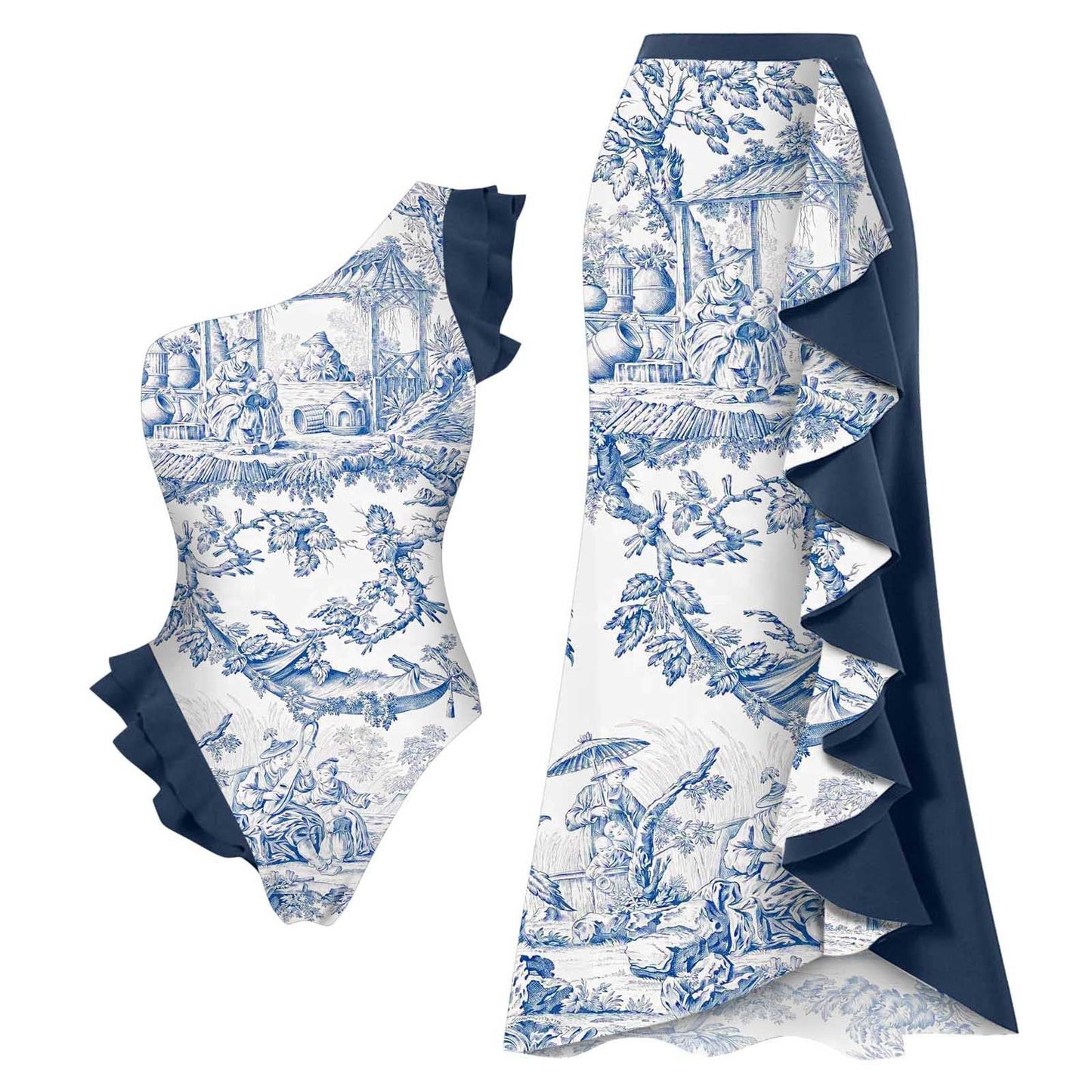 Asymmetrischer Badeanzug mit weitem Rock von berg-feldt für Damen