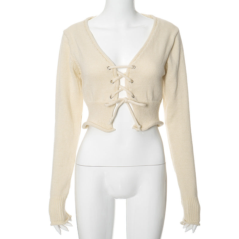Women's Cropped Lace-Up Cardigan by berg-feldt