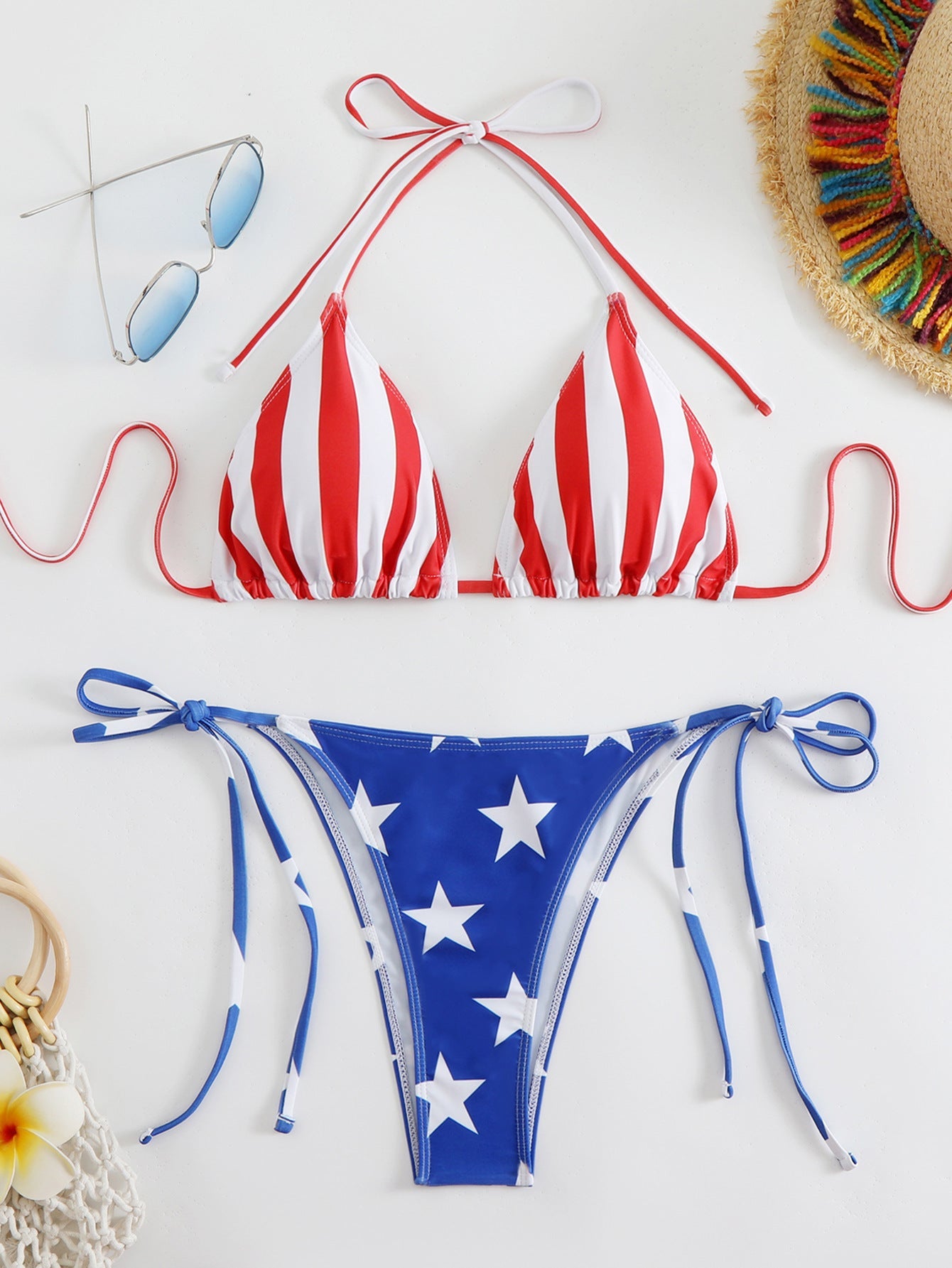 Women's Triangle Halter Bikini Set with Stars and Stripes Pattern by berg-feldt