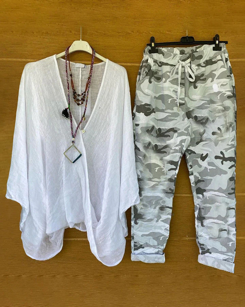 Army-style camouflage oversized tunic and cargo pants for women by berg-feldt