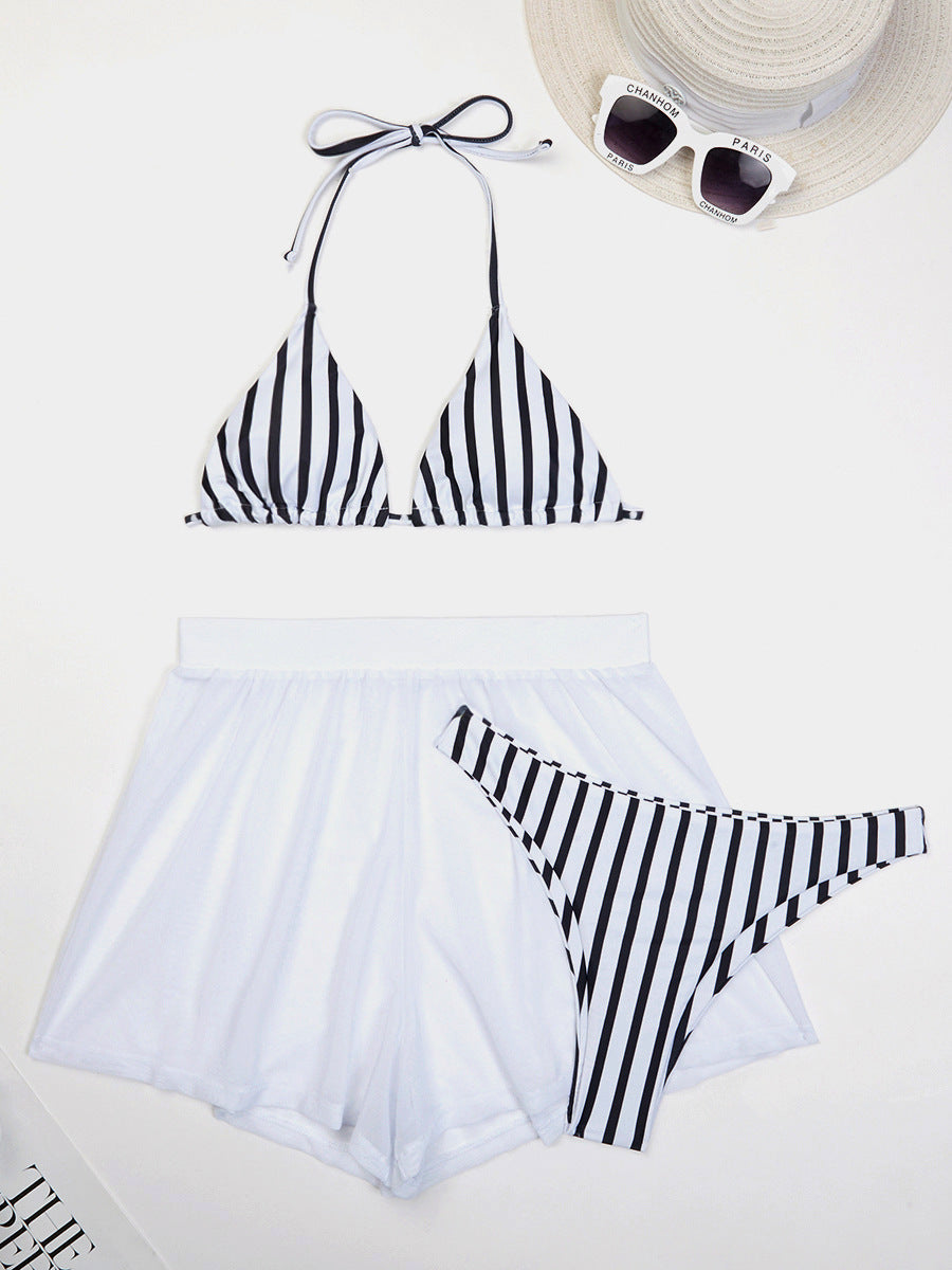Ensemble bikini pour femme : haut triangle rayé et pantalon de plage fluide de berg-feldt