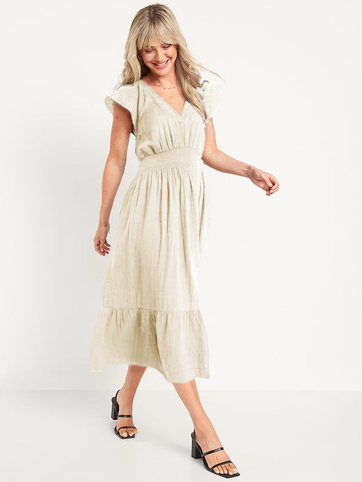 Robe longue fluide pour femme, à volants, détails plissés berg-feldt