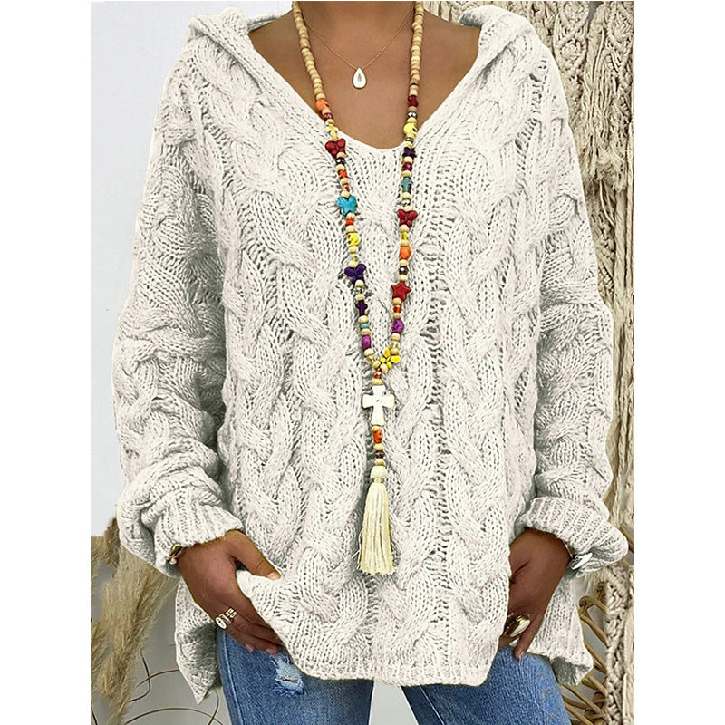 Sweat à capuche en grosse maille pour femme avec col en V et cordon de serrage décoratif Berg-Feldt