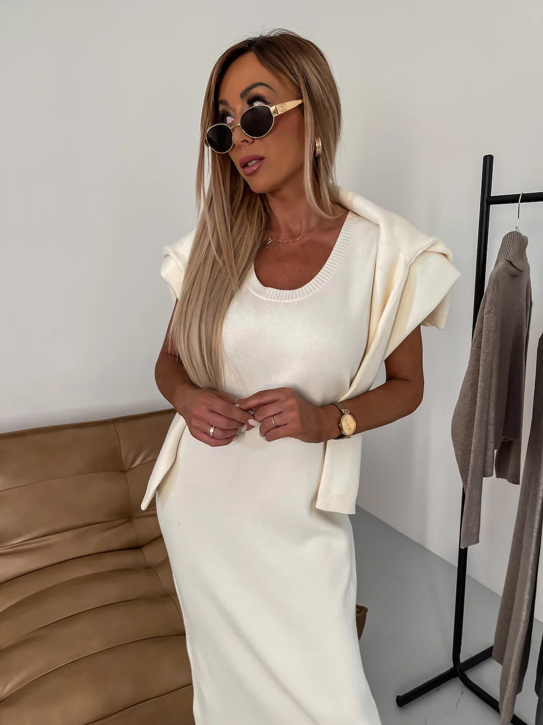 Robe midi en maille épaisse avec manches courtes berg-feldt pour femme