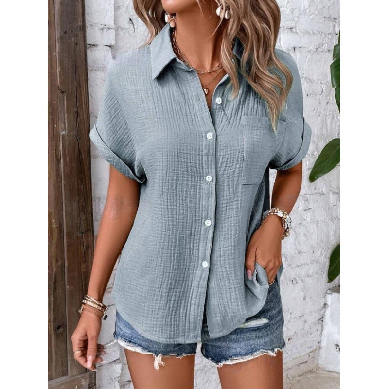Atmungsaktive Damen-Baumwollmix-Bluse mit Kurzarm und strukturierter Oberfläche von berg-feldt