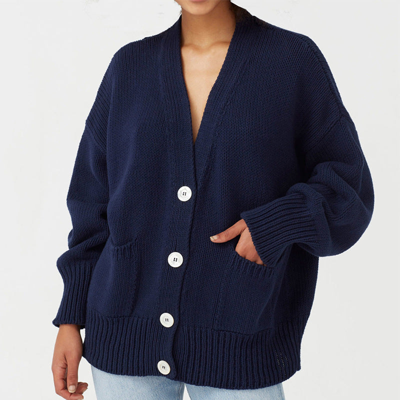 Damen Oversized Strickjacke mit Taschen und V-Ausschnitt Berg-Feldt