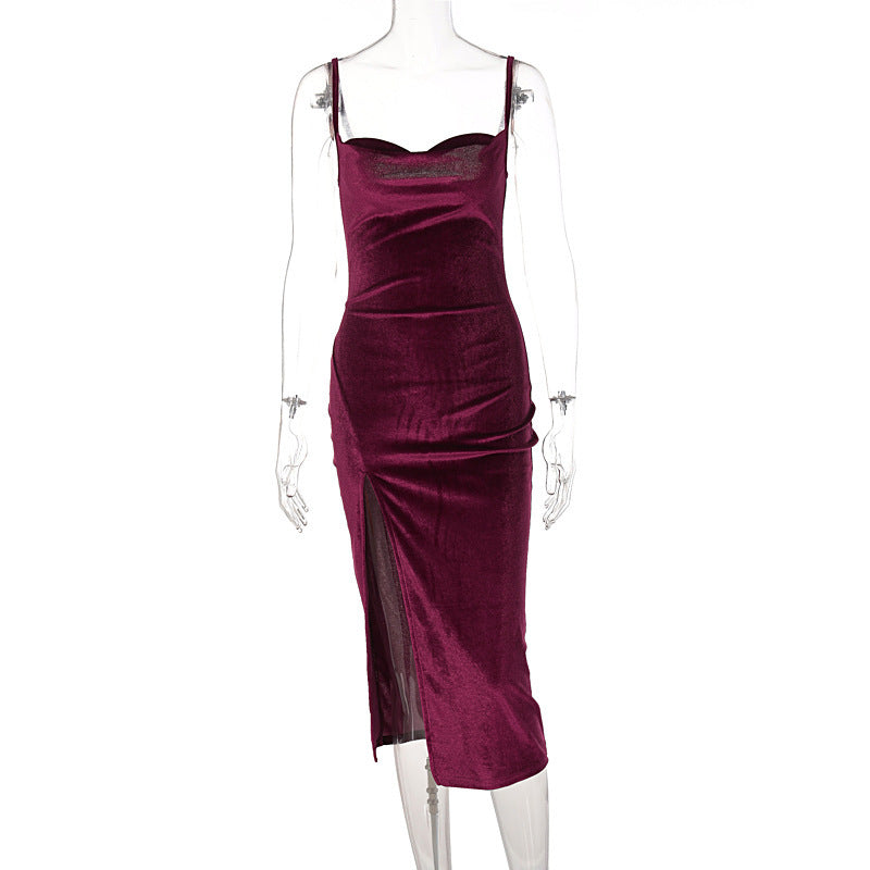 Robe en velours à décolleté plongeant et fente latérale Berg-Feldt pour femme