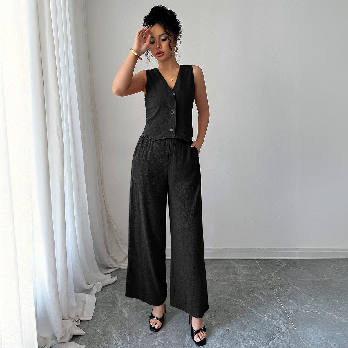 Wickel-Overall Damen Set mit weitem Bein und Knöpfen von berg-feldt