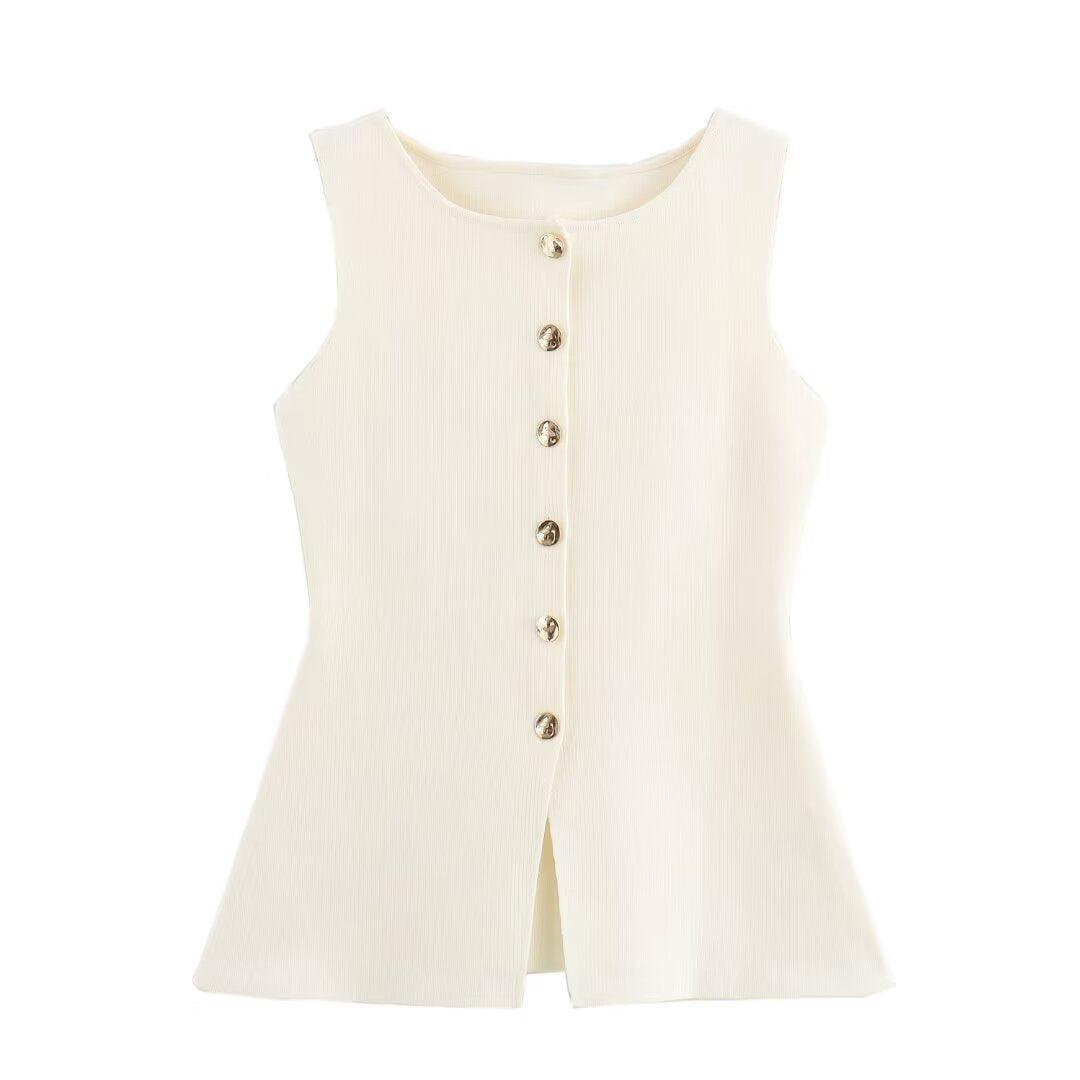 Ärmelloses Damen-Ripp-Shirt mit Knopfleiste von berg-feldt