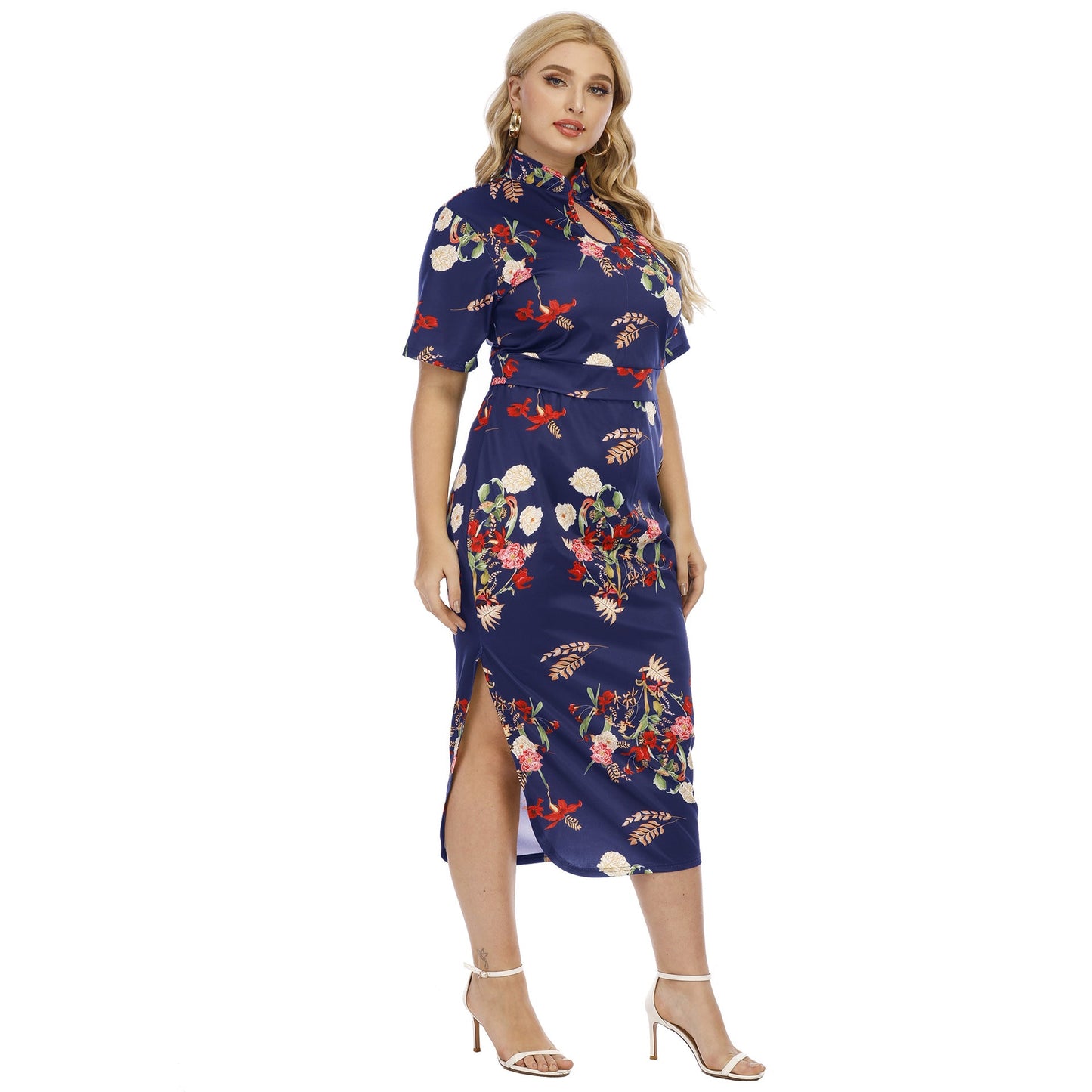 Ensemble robe mi-longue fleurie Berg-feldt pour femme avec découpe goutte d'eau