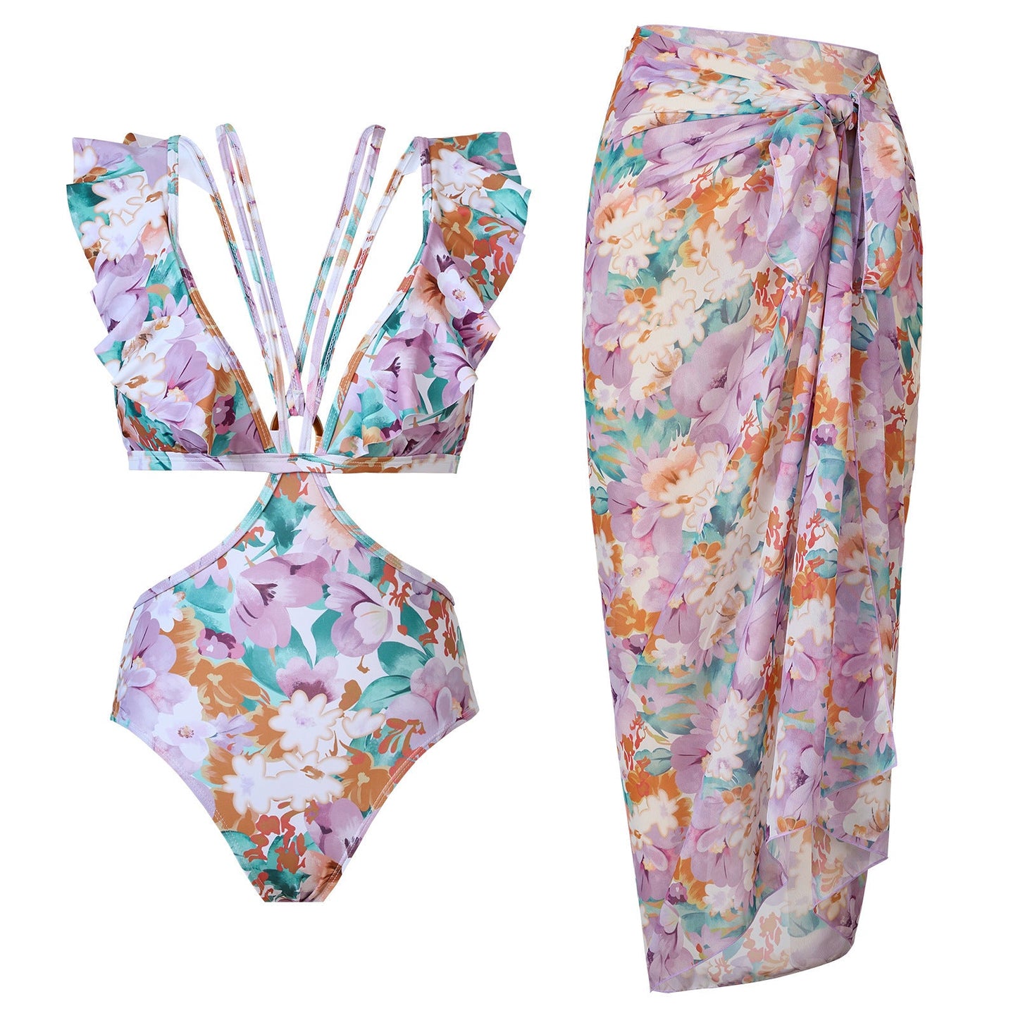 Badeanzug-Set für Damen mit hochtaillierter Hose und fließendem Ärmel-Oberteil von berg-feldt