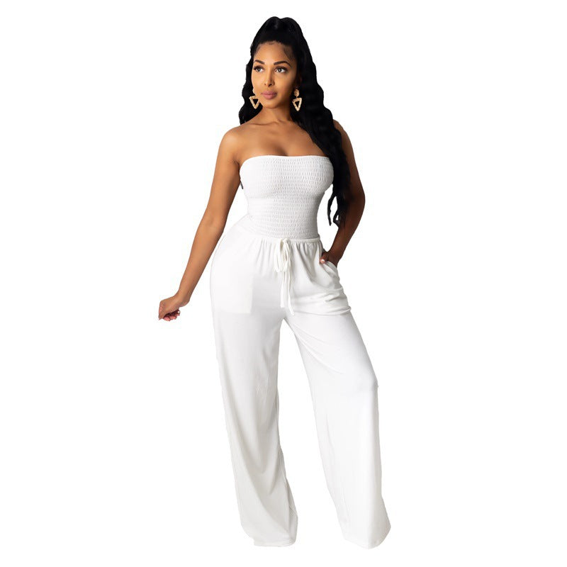 Weitbeiniger Damen Jumpsuit ohne Träger mit Kordelzugbund von berg-feldt