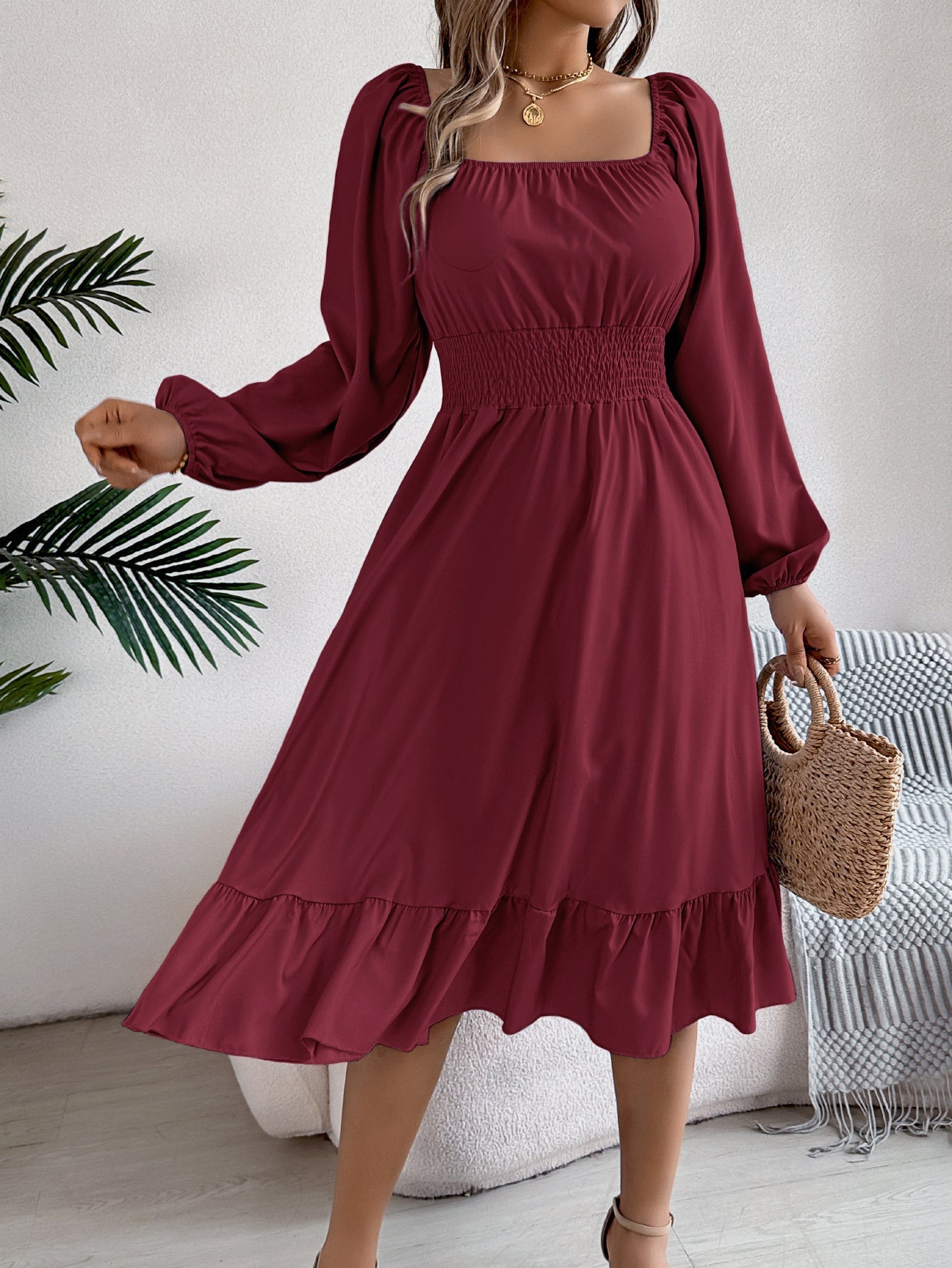 Robe midi pour femme avec jupe évasée et manches bouffantes de berg-feldt
