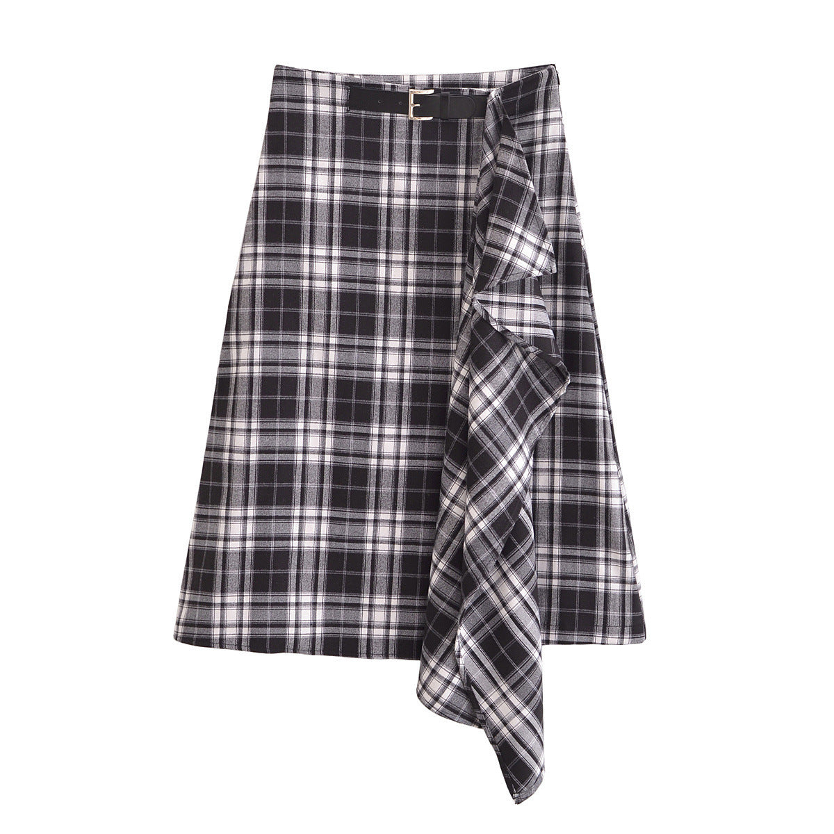Women's Pleated Checked Midi Skirt with Belt berg-feldt
