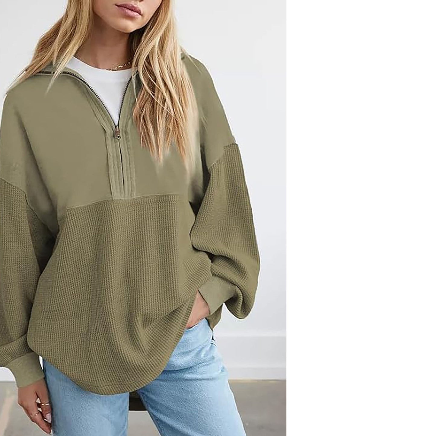 Damen-Sweatshirt décontracté à capuche mi-zippée avec texture Fieldt