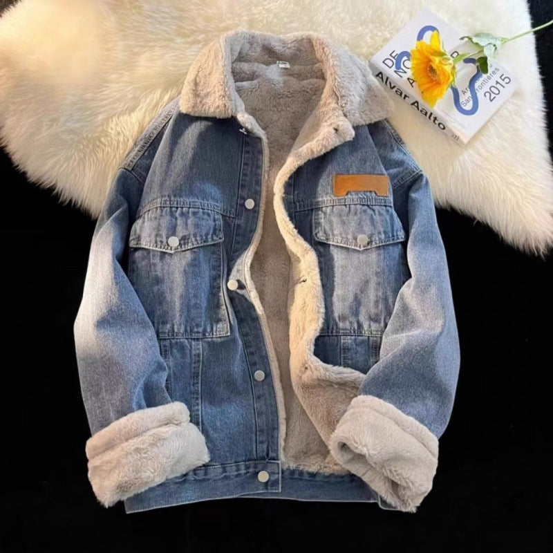 Damen oversized Jeansjacke mit Innenfutter aus Teddyfell Berg-Feldt