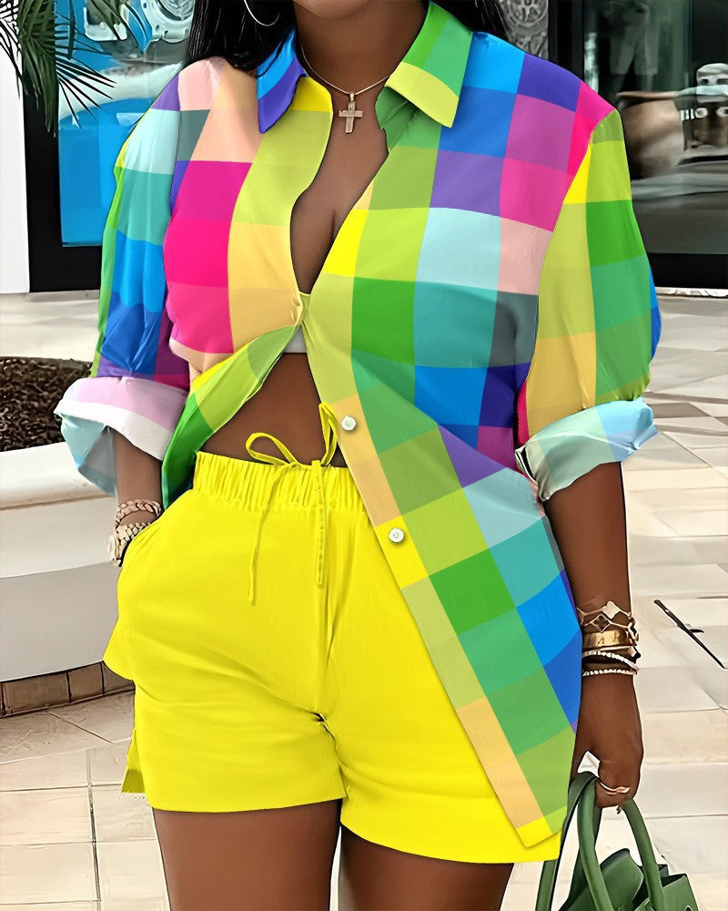 Women's Relaxed Button-Down Shirt and Drawstring Shorts Set by berg-feldt