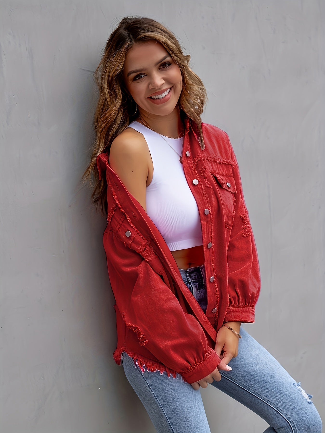 Women's Oversized Distressed Denim Shacket berg-feldt