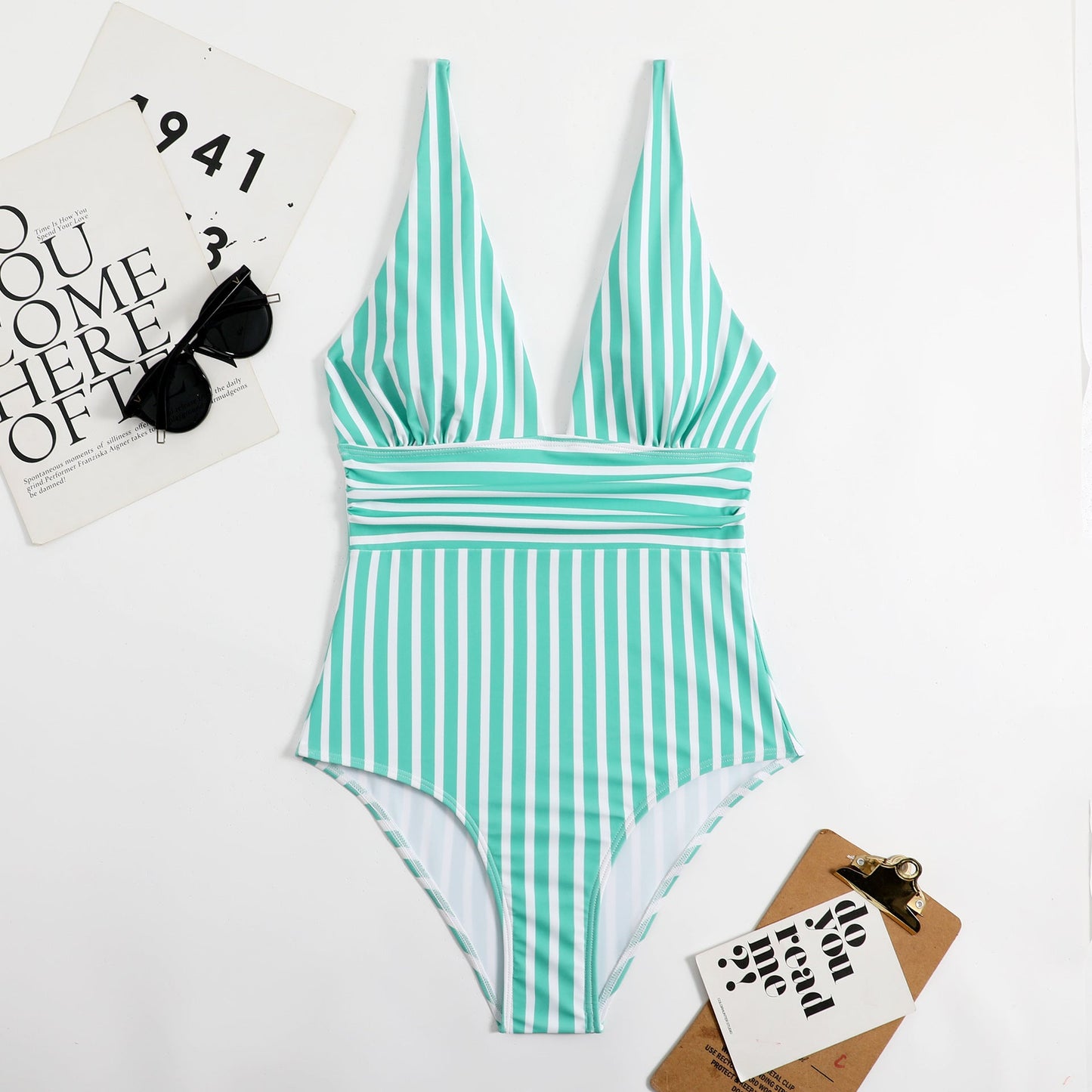 Maillot de bain femme Berg-feldt, échancré, rayé