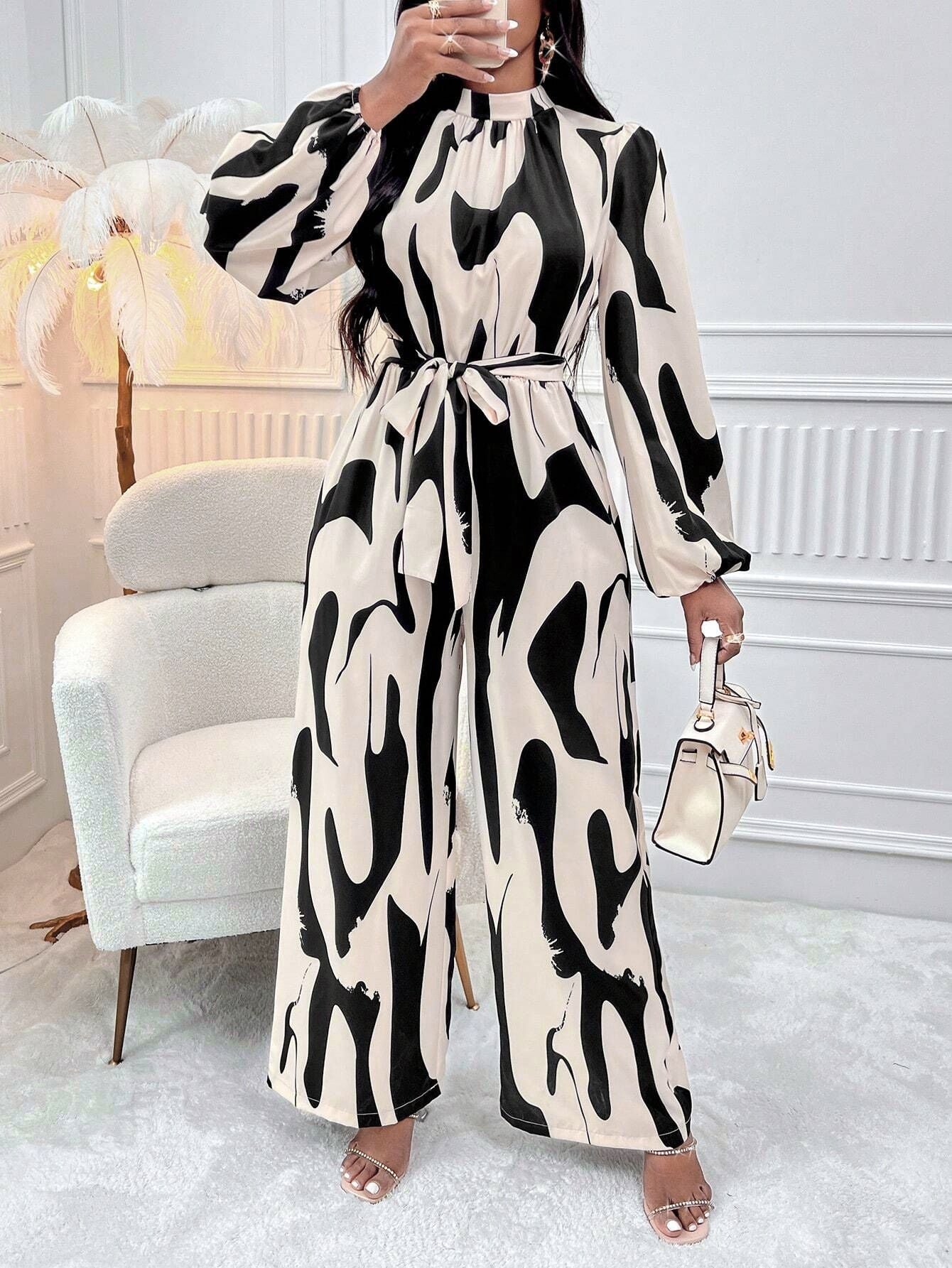 Wickel-Jumpsuit für Damen mit abstraktem Print und langen Ärmeln von berg-feldt