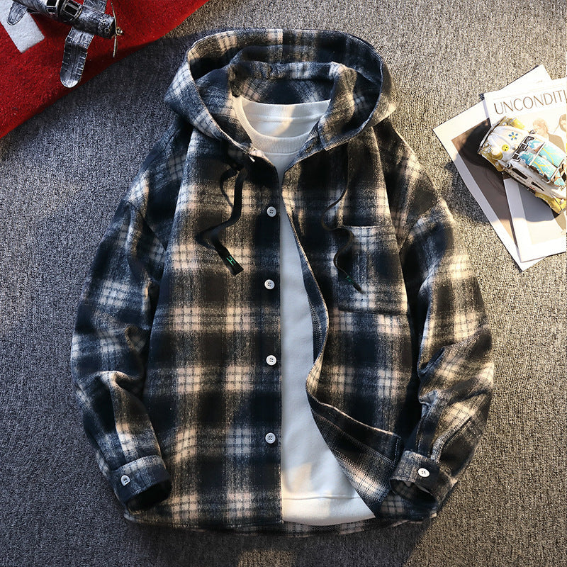 Herren Karierte Flanelljacke mit Kapuze und Knopfverschluss Berg-Feldt