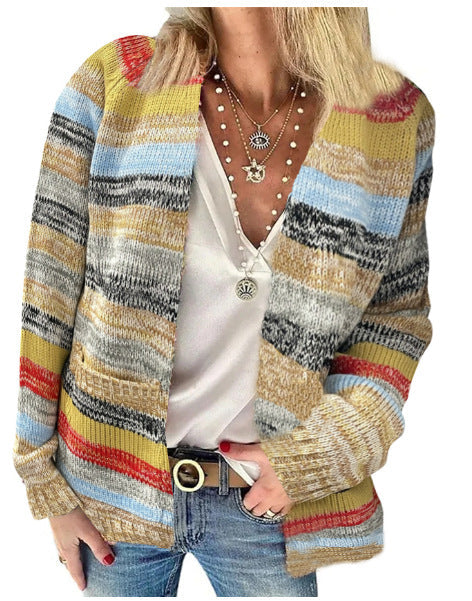 Cardigan ouvert tricoté pour femme, rayures colorées et coupe décontractée Berg-Feldt