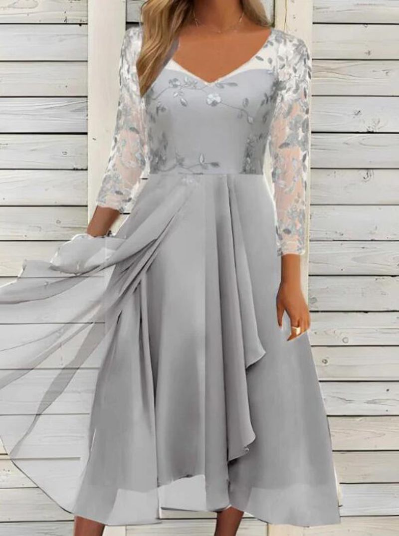 Asymmetrisches Abendkleid für Damen mit floralen Spitzenärmeln von berg-feldt