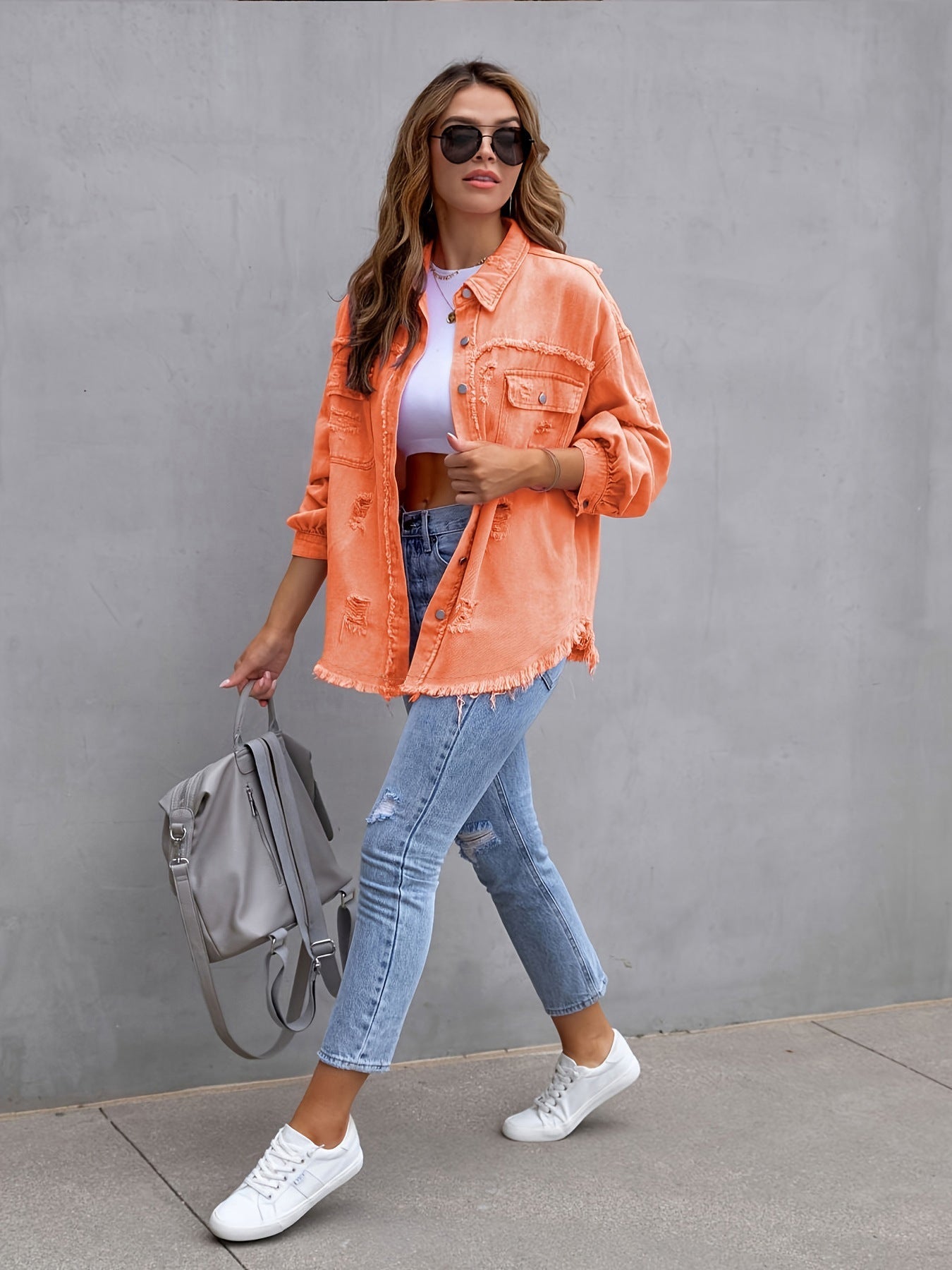 Women's Oversized Distressed Denim Shacket berg-feldt