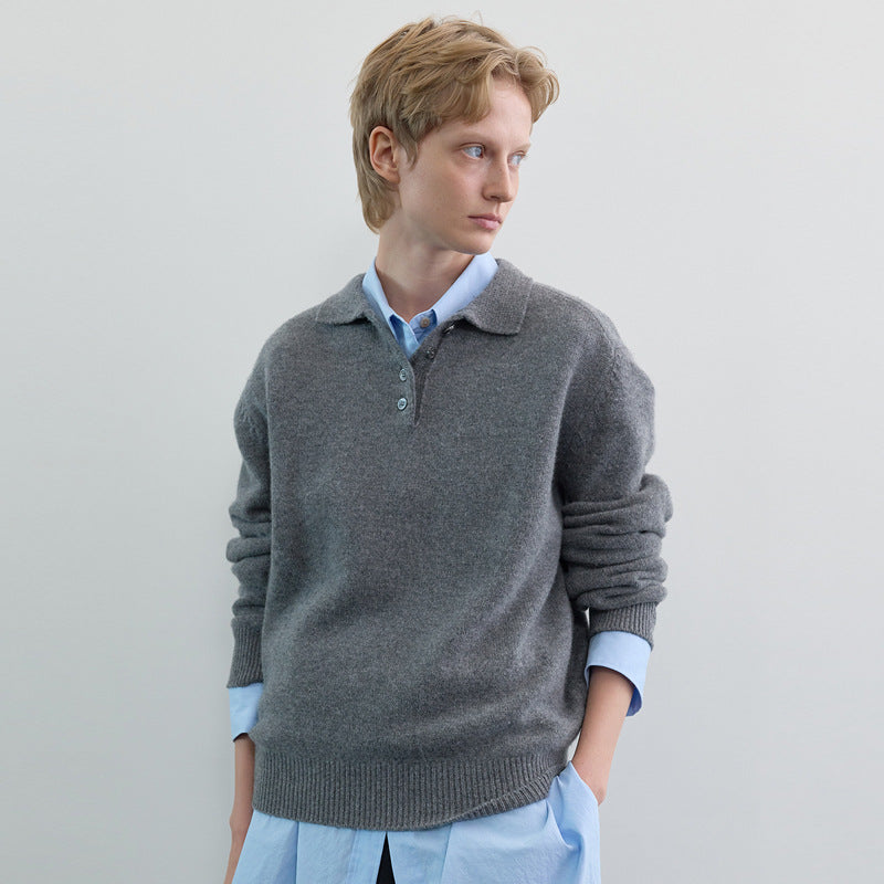 Berg-Feldt Herrenpullover mit Kragen und Knopfleiste