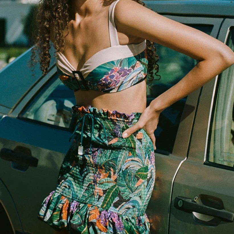 Haut de bikini élégant pour femme avec armatures et motif floral, jupe courte incluse de berg-feldt