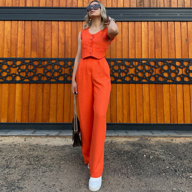 Ensemble deux pièces taille haute pour femme avec haut sans manches