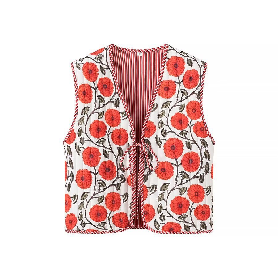 Weste für Damen mit Blumen Stickerei und Bindegürtel von berg-feldt