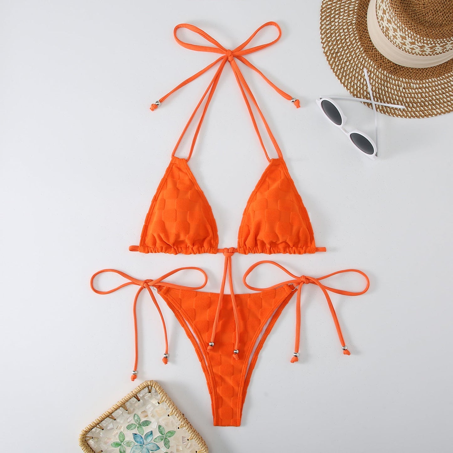 Womens Adjustable Triangle Bikini Set with Decorative Tie Details by berg-feldt
