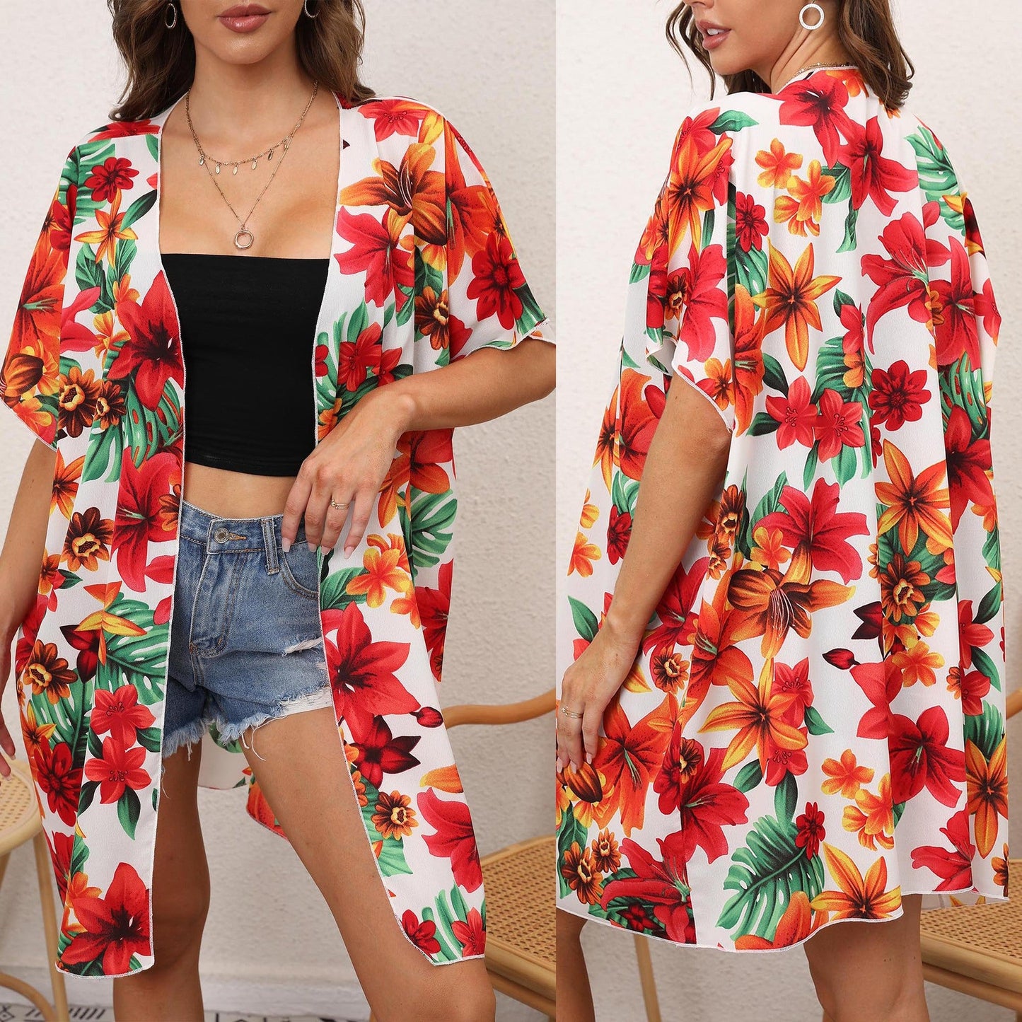 Wickelkimono für Damen mit Blumenmuster und offenem Vorderteil von berg-feldt
 - berg-feldt