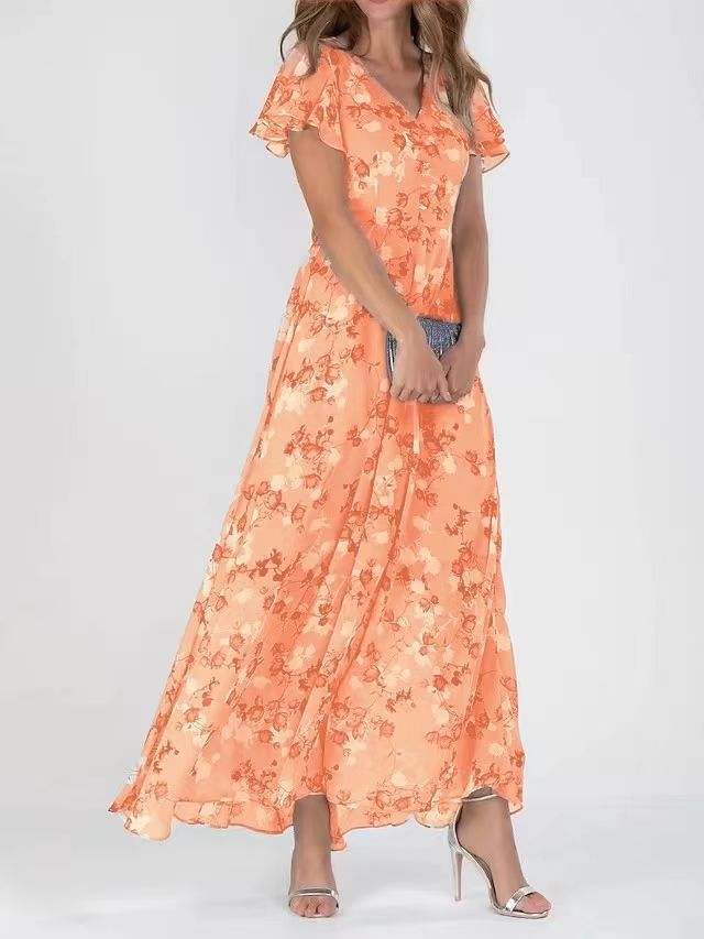 Robe longue élégante pour femme avec manches transparentes et imprimé floral de berg-feldt