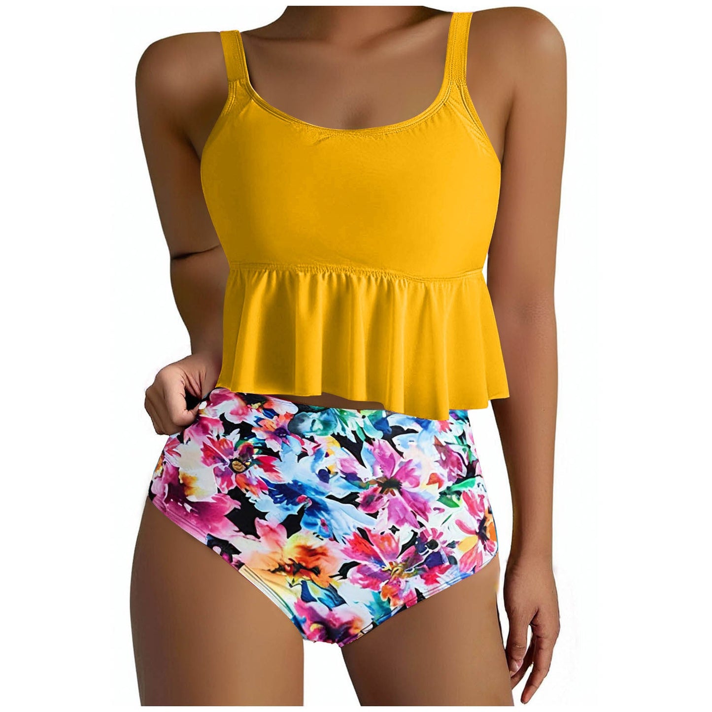 Women's Flowy Peplum Top and High-Waisted Swimsuit Set by berg-feldt