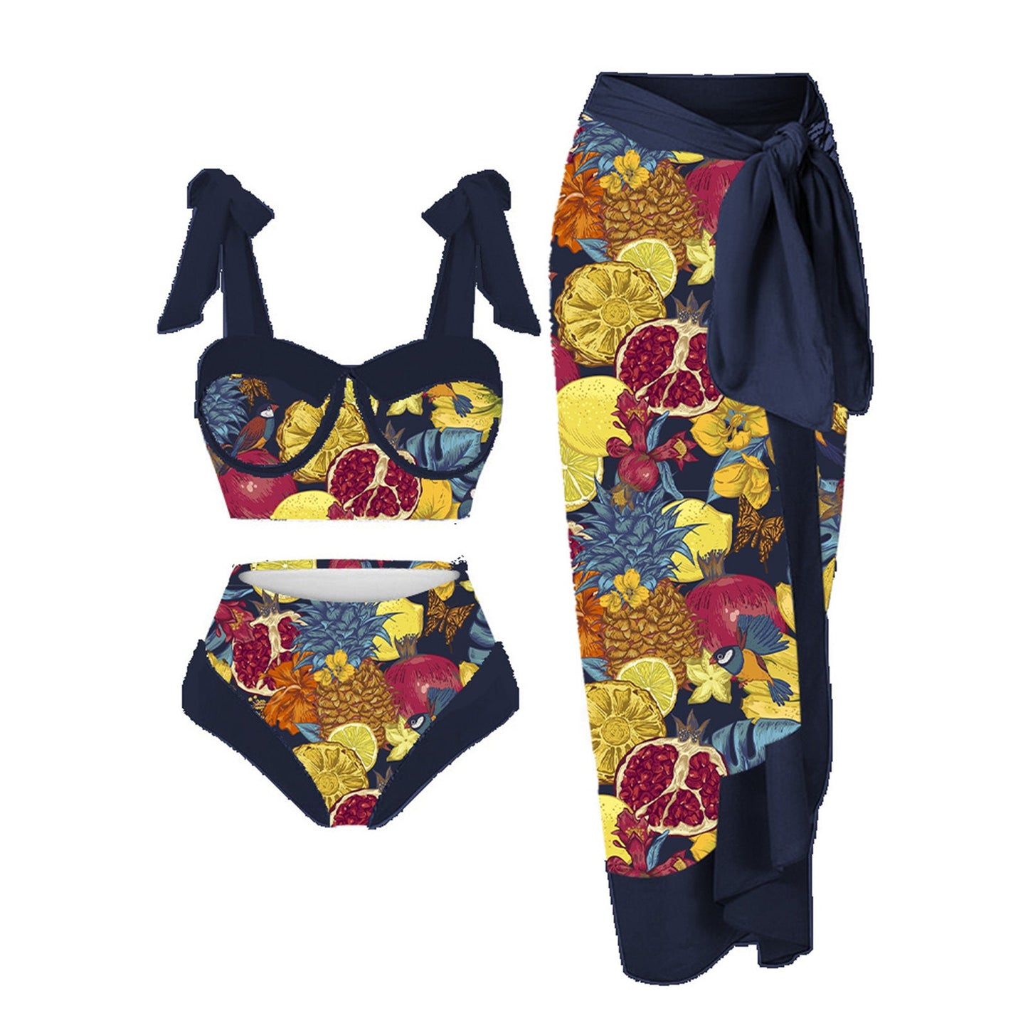 Ensemble de bikini Berg-Feldt pour femmes, taille haute, imprimé floral, avec jupe portefeuille assortie