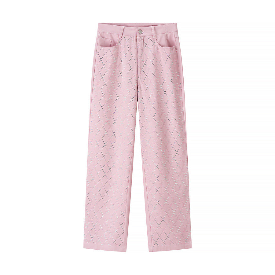 Women's High-Waisted Tailored Trousers with Diamond Pattern berg-feldt