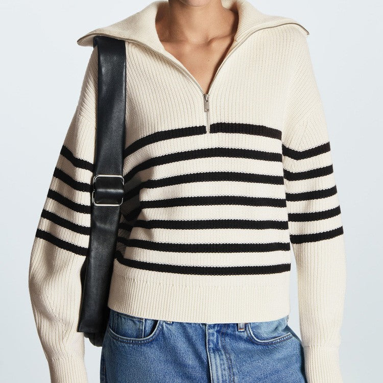 Pull-over en tricot demi-zippé rayé pour femme Berg-Feldt