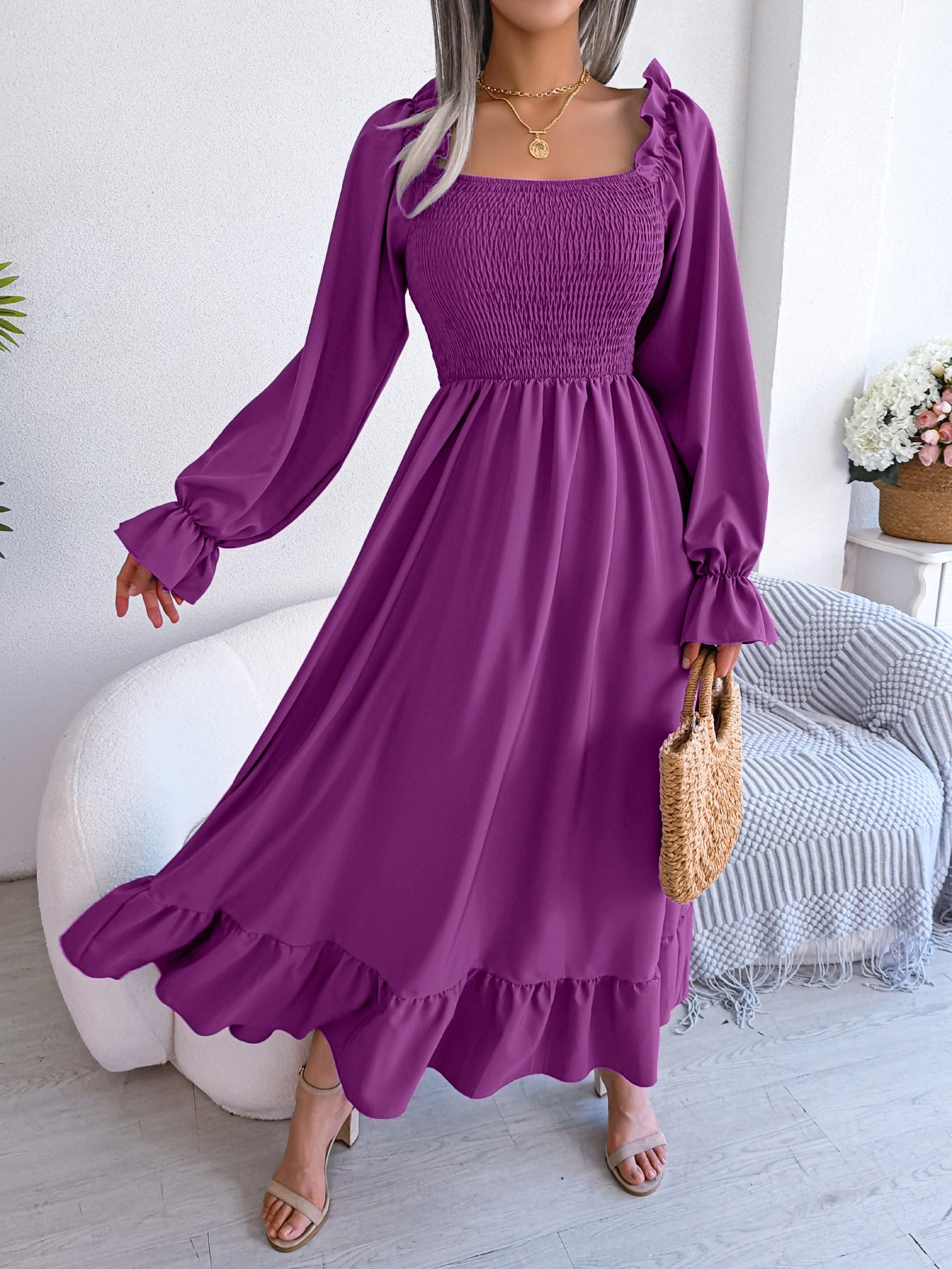 Elegantes Maxikleid für Damen mit gerafftem Oberteil und langen Ärmeln von berg-feldt
