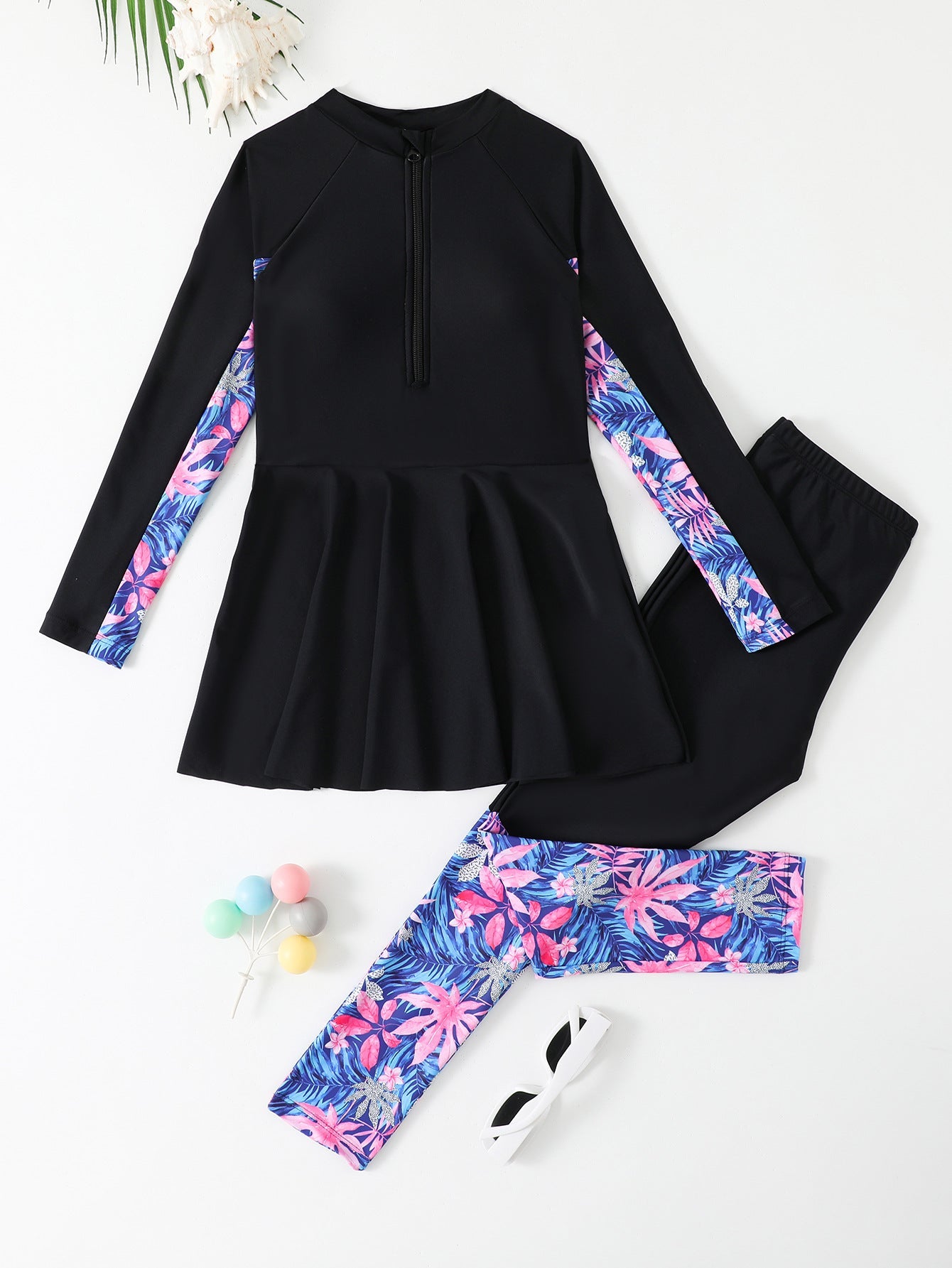 Combinaison de surf femme (2 pièces) tendance avec fermeture éclair et motif tropical, par berg-feldt
