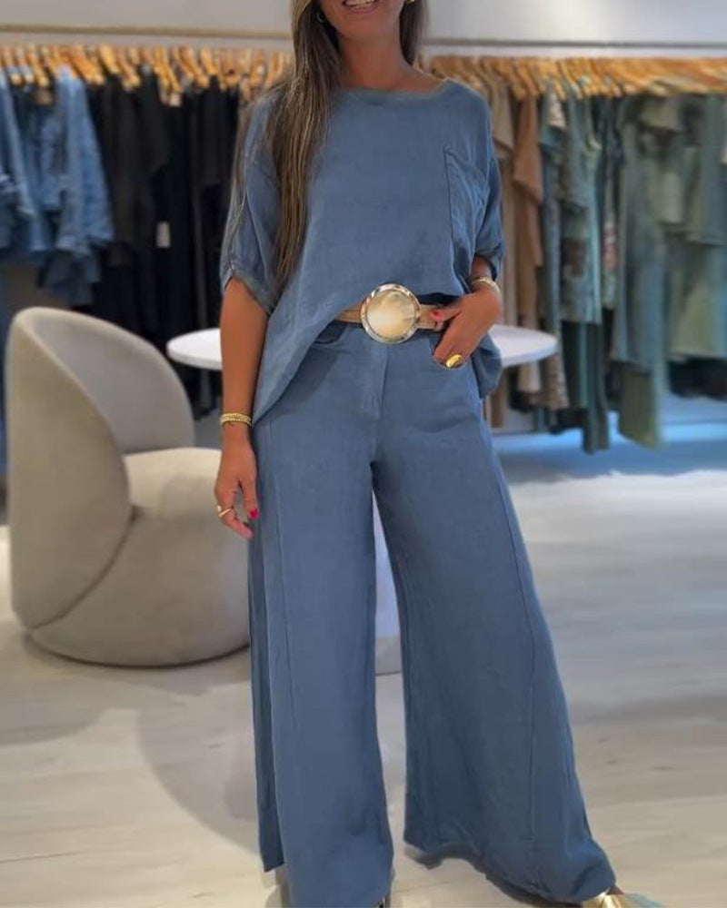 Bequemes Damen Zweiteiler Set mit weiten Beinen und Taschen von berg-feldt