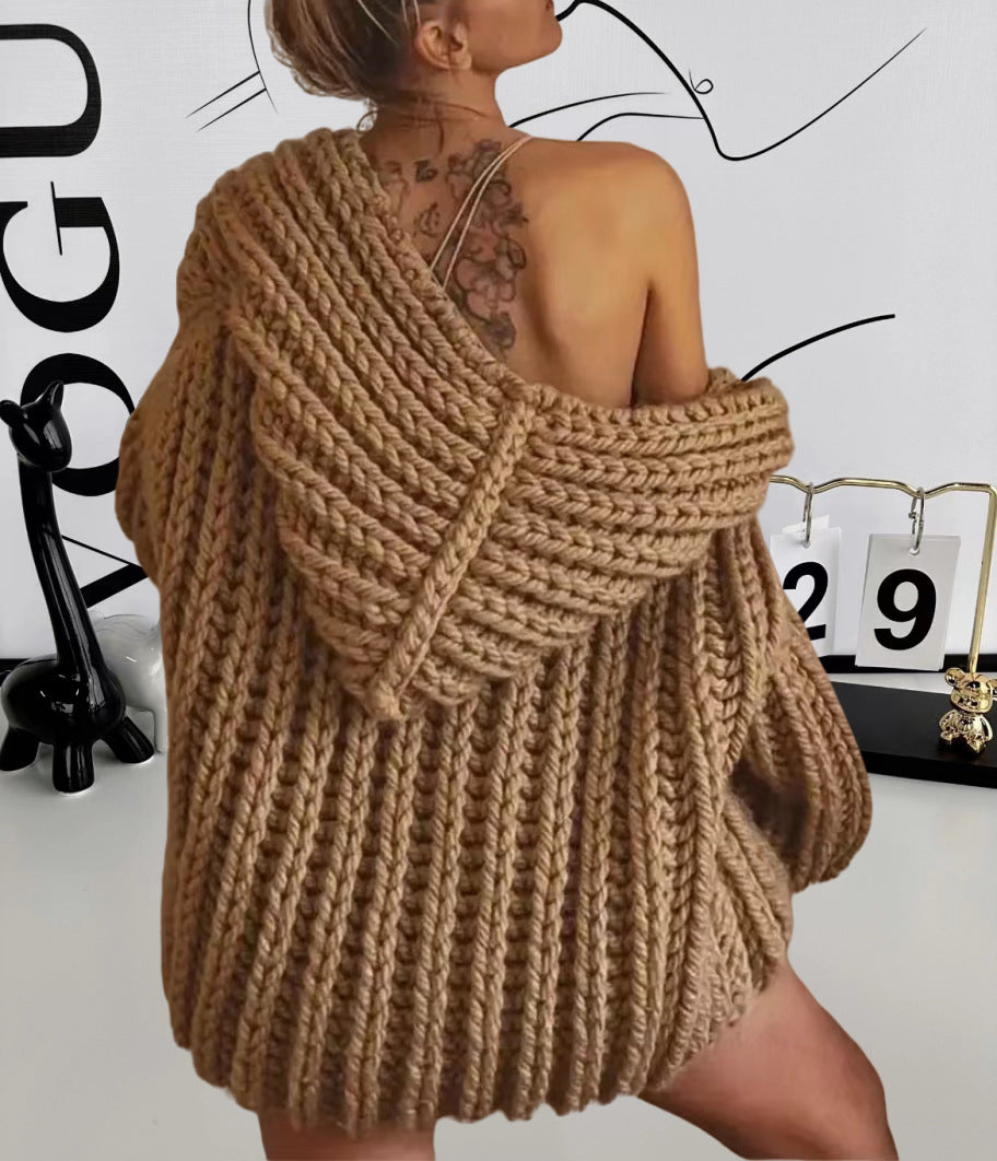 Cardigan oversize à capuche en grosse maille pour femme avec col montant Berg-Feldt