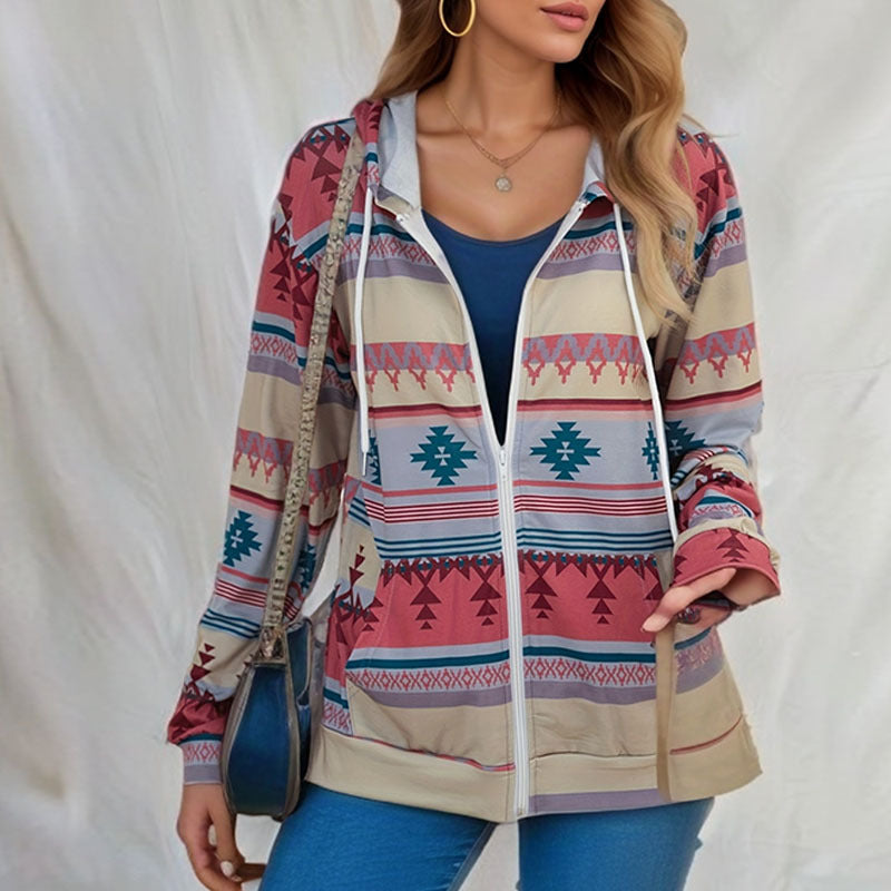 Veste à capuche tendance pour femme avec motif tribal et poches de berg-feldt