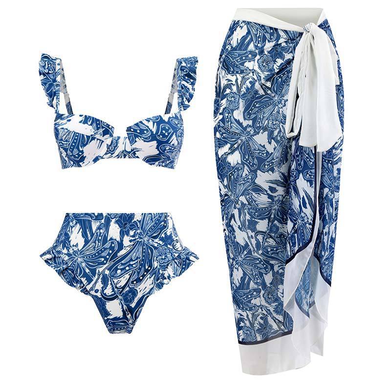 Maillot de bain à volants fleuris et jupe paréo transparente de berg-feldt