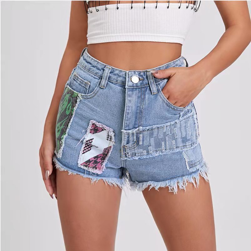 Short en jean Berg-Feldt pour femme avec doublure et patchwork