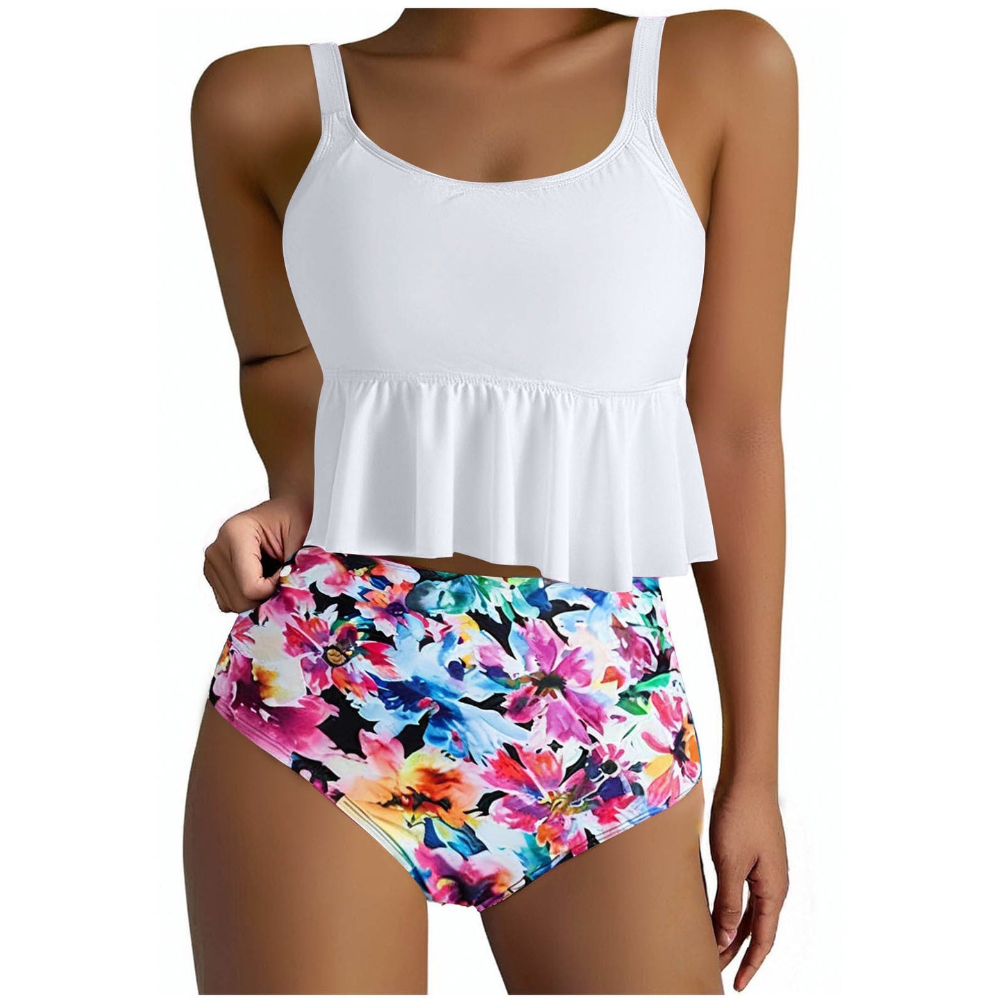 Women's Flowy Peplum Top and High-Waisted Swimsuit Set by berg-feldt