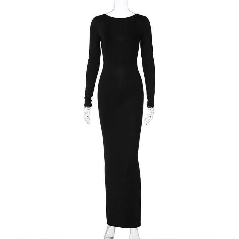 Elegantes, figurbetontes Maxikleid mit langem Arm, Rundhalsausschnitt und schmalem Schnitt von berg-feldt